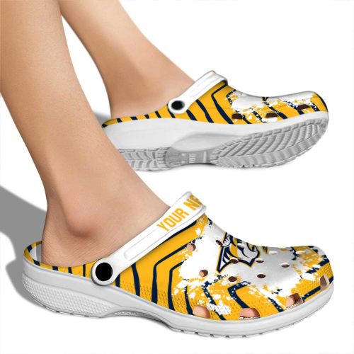 personalized nashville predators zigzag paint burst clog fashion forward