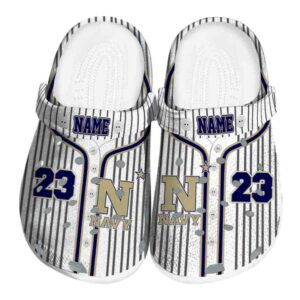 personalized navy midshipmen pinstripe pattern clog best selling
