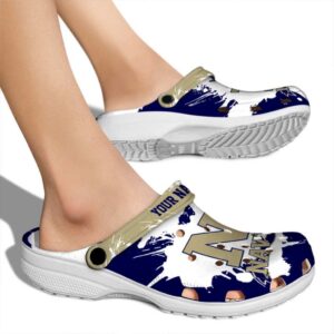personalized navy midshipmen splatter pattern clog fashion forward