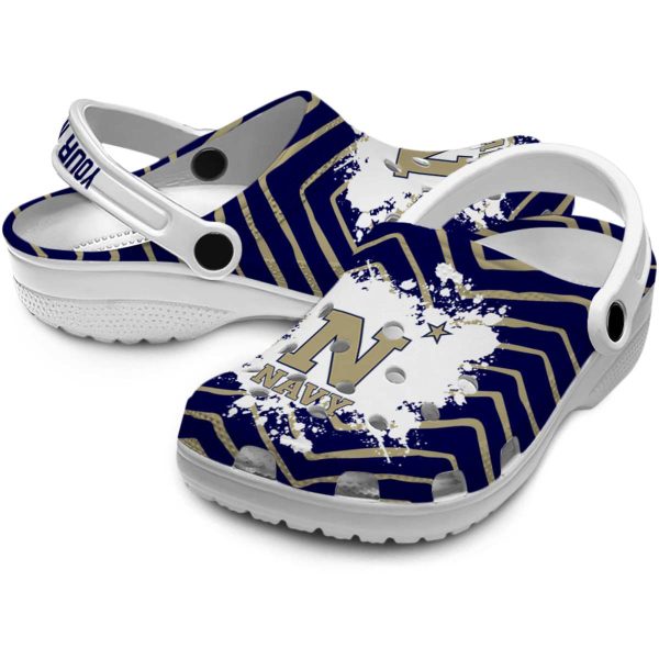 personalized navy midshipmen zigzag paint burst clog high quality