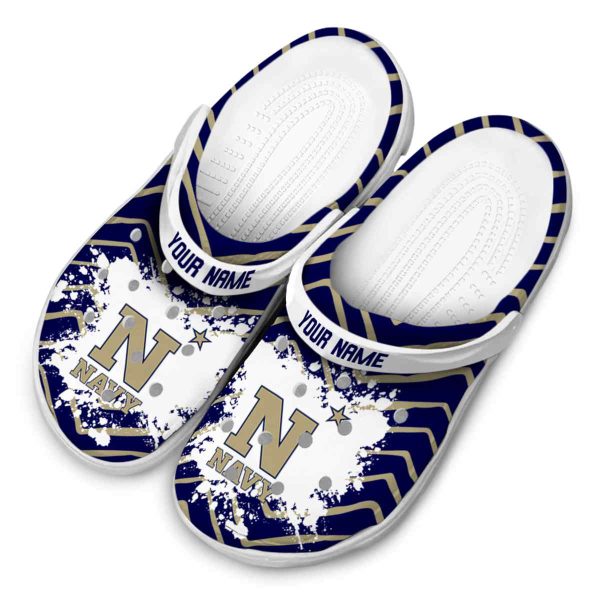 personalized navy midshipmen zigzag paint burst clog latest model