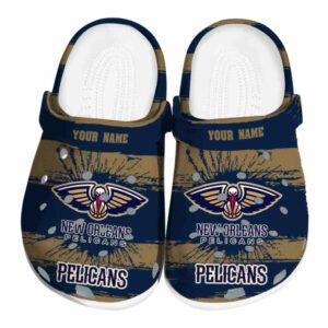 personalized new orleans pelicans paint splatter graphics clog best selling