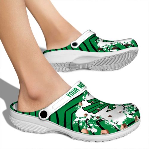 personalized north texas mean green zigzag paint burst clog fashion forward
