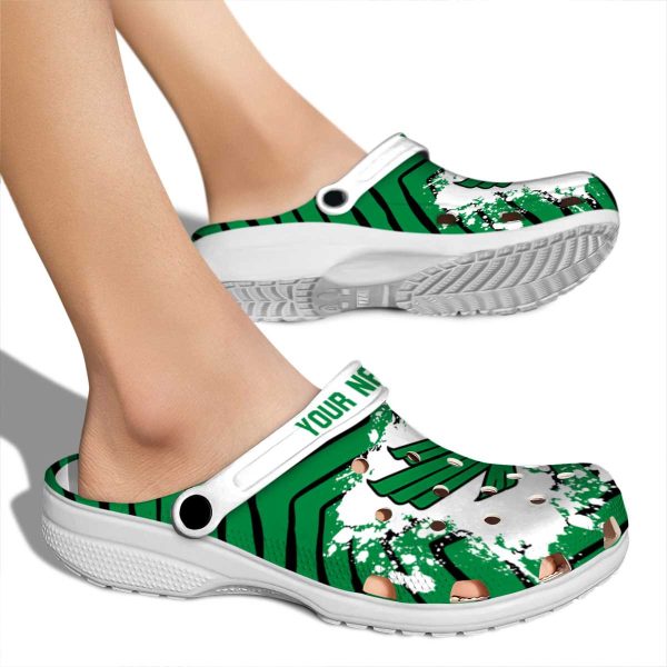 personalized north texas mean green zigzag paint burst clog fashion forward