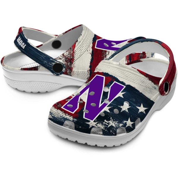 personalized northwestern wildcats patriotic stripes clog high quality