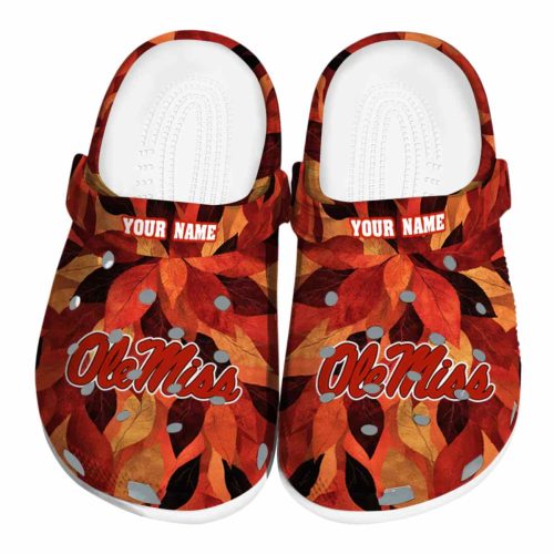 personalized ole miss rebels autumn leaves clog best selling