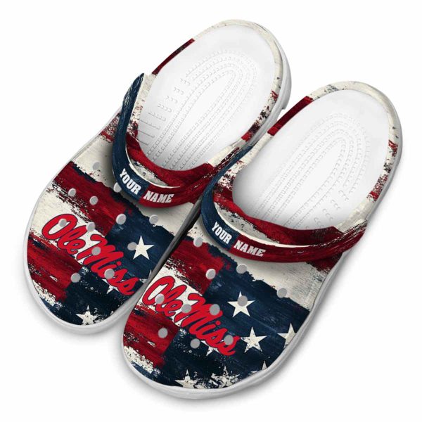 personalized ole miss rebels patriotic stripes clog latest model