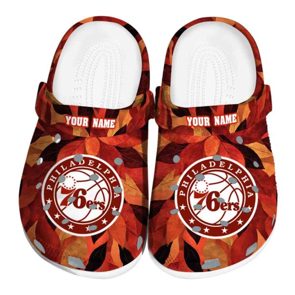 personalized philadelphia 76ers autumn leaves clog best selling