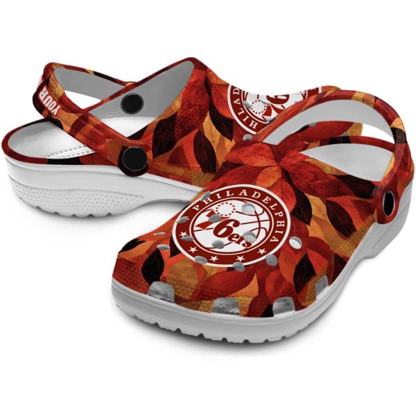personalized philadelphia 76ers autumn leaves clog high quality
