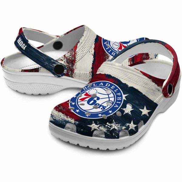 personalized philadelphia 76ers patriotic stripes clog high quality