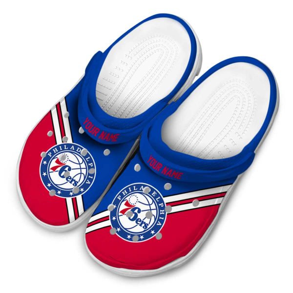 personalized philadelphia 76ers striped accents clog latest model