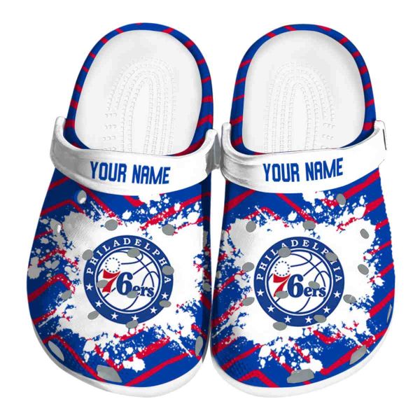 personalized philadelphia 76ers zigzag paint burst clog best selling