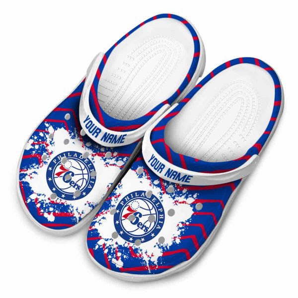 personalized philadelphia 76ers zigzag paint burst clog latest model