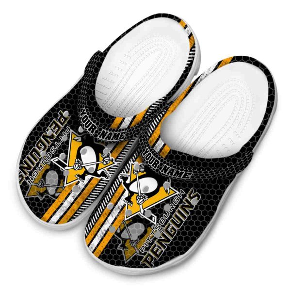 personalized pittsburgh penguins contrasting stripes clog latest model