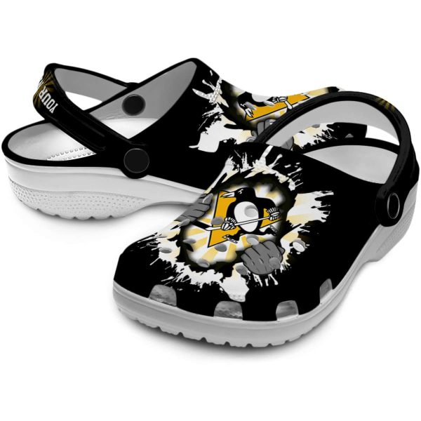 personalized pittsburgh penguins gripping hand clog high quality