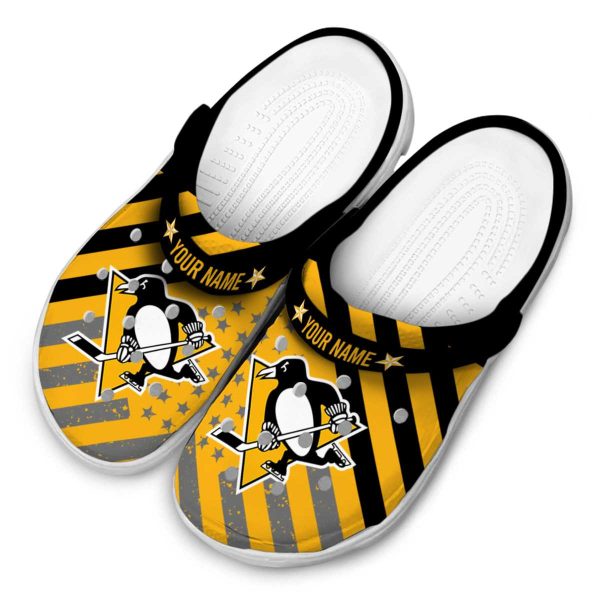 personalized pittsburgh penguins star spangled graphic clog latest model