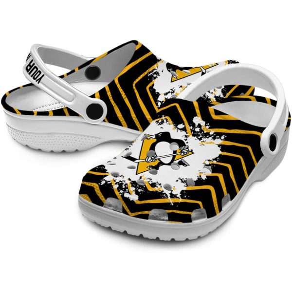 personalized pittsburgh penguins zigzag paint burst clog high quality