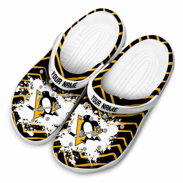 personalized pittsburgh penguins zigzag paint burst clog latest model