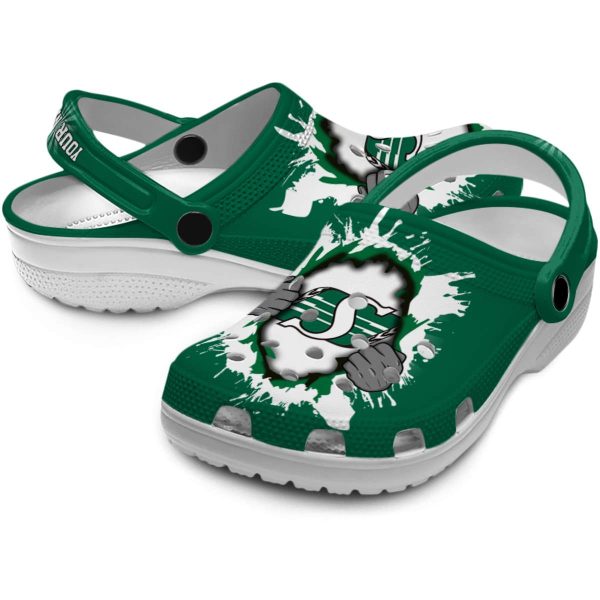 personalized saskatchewan roughriders gripping hand clog high quality