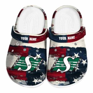personalized saskatchewan roughriders patriotic stripes clog best selling