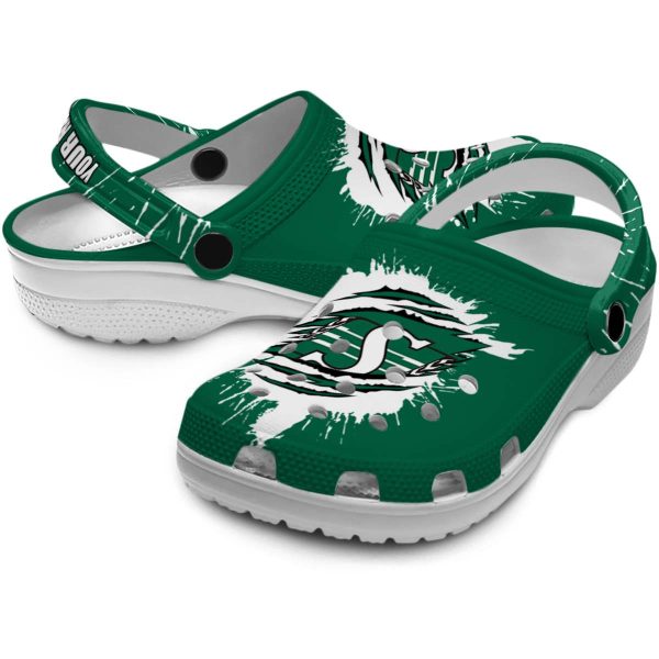 personalized saskatchewan roughriders splash motif background clog high quality