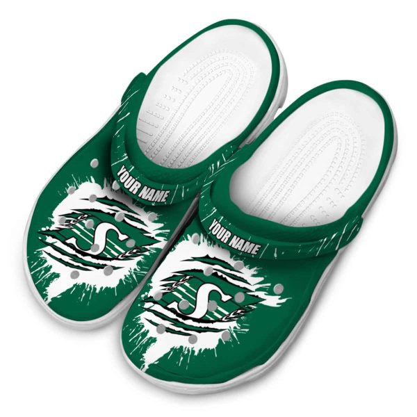 personalized saskatchewan roughriders splash motif background clog latest model
