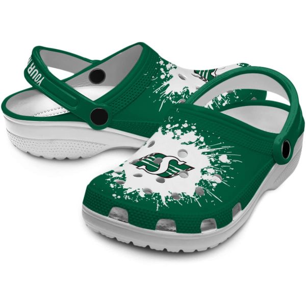 personalized saskatchewan roughriders splatter background clog high quality