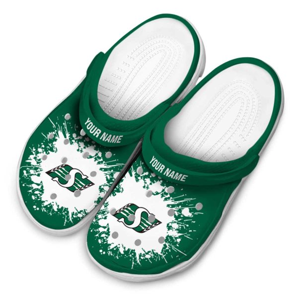 personalized saskatchewan roughriders splatter background clog latest model