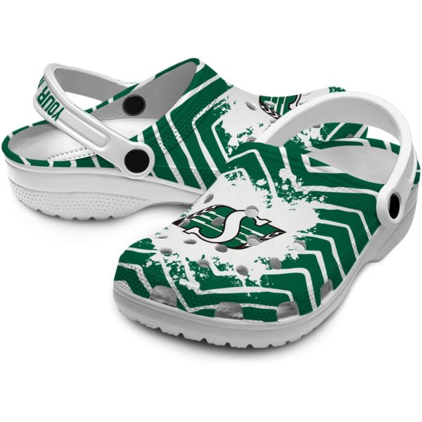 personalized saskatchewan roughriders zigzag paint burst clog high quality