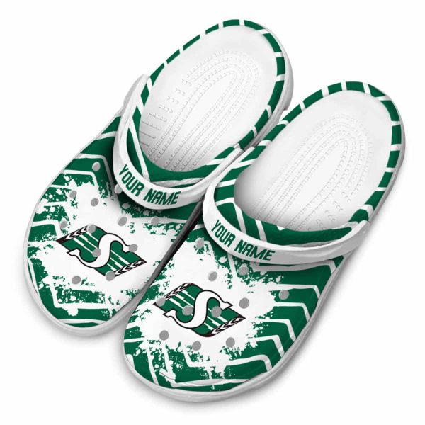 personalized saskatchewan roughriders zigzag paint burst clog latest model