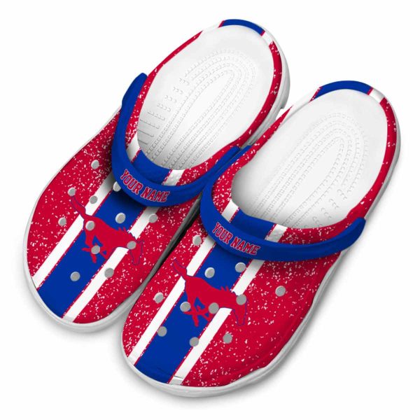 personalized smu mustangs vertical stripes clog latest model
