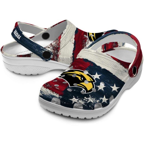 personalized southern miss golden eagles patriotic stripes clog high quality