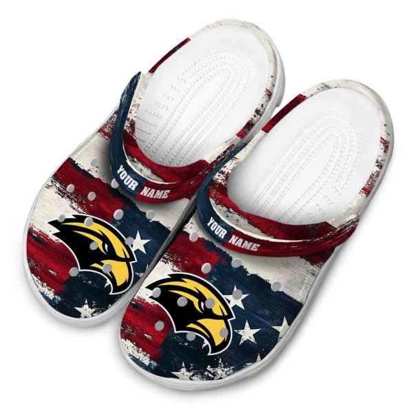 personalized southern miss golden eagles patriotic stripes clog latest model
