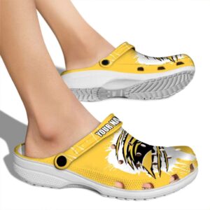 personalized southern miss golden eagles splash motif background clog fashion forward