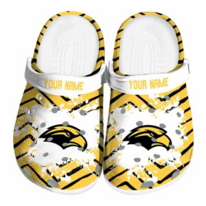 personalized southern miss golden eagles zigzag paint burst clog best selling