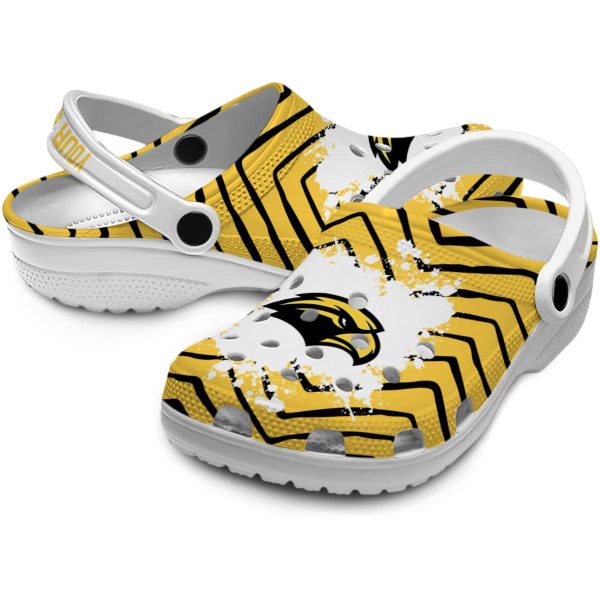 personalized southern miss golden eagles zigzag paint burst clog high quality