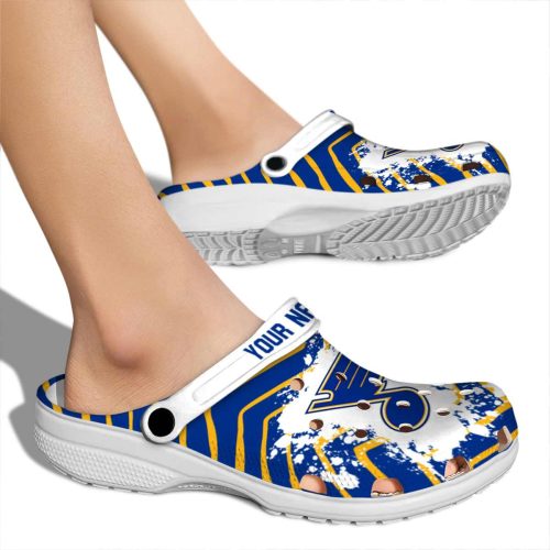 personalized st louis blues zigzag paint burst clog fashion forward