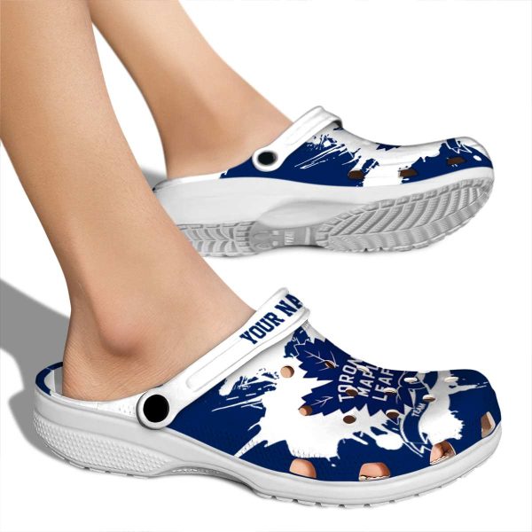 personalized toronto maple leafs splatter pattern clog fashion forward