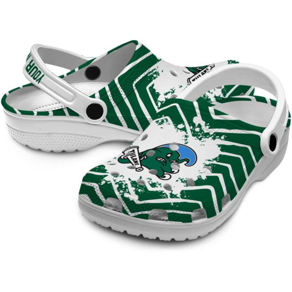 personalized tulane green wave zigzag paint burst clog high quality