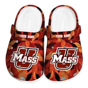 personalized umass minutemen autumn leaves clog best selling