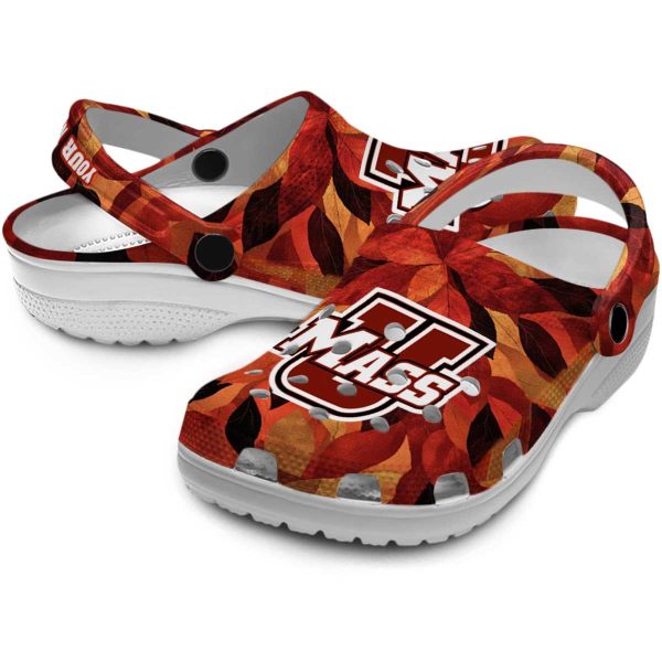 personalized umass minutemen autumn leaves clog high quality