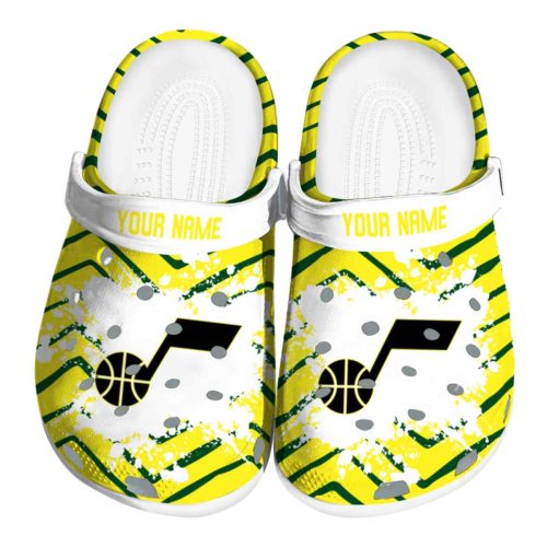 personalized utah jazz zigzag paint burst clog best selling