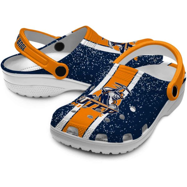 personalized utep miners vertical stripes clog high quality