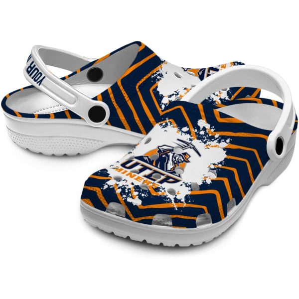 personalized utep miners zigzag paint burst clog high quality
