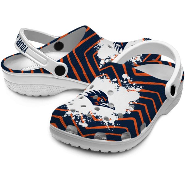 personalized utsa roadrunners zigzag paint burst clog high quality