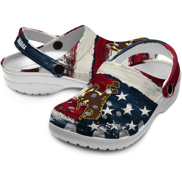 personalized wyoming cowboys patriotic stripes clog high quality