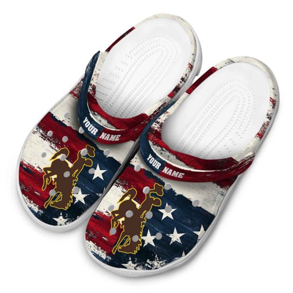 personalized wyoming cowboys patriotic stripes clog latest model