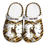 personalized wyoming cowboys zigzag paint burst clog best selling