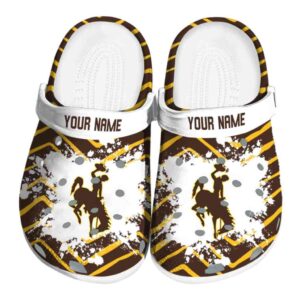 personalized wyoming cowboys zigzag paint burst clog best selling