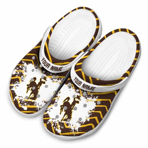 personalized wyoming cowboys zigzag paint burst clog latest model
